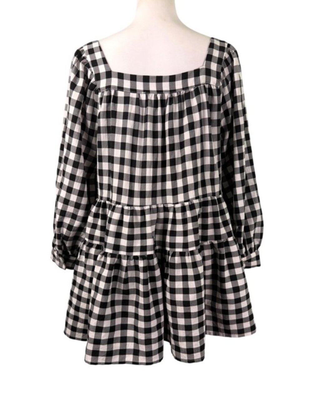 Entro Black White Gingham Tiered Babydoll Tunic Blouse Medium - Picture 3 of 10